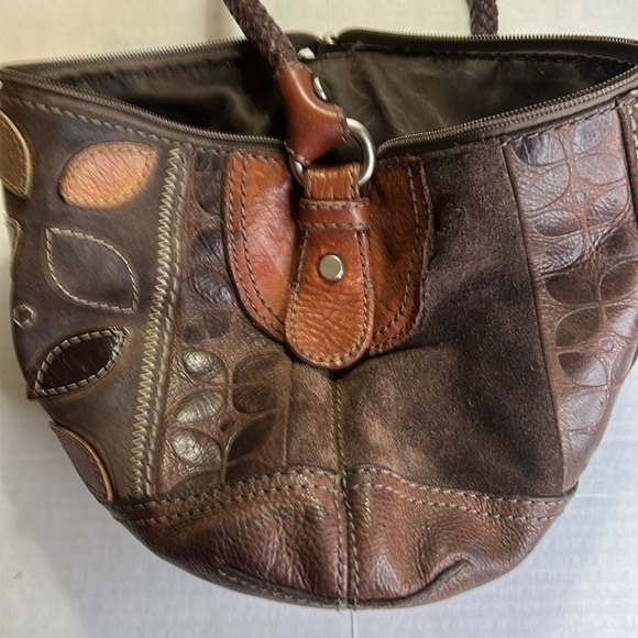 FOSSEL MULTICOLOR BOHO BROWN SUEDE LEATHER WOVEN STRAP SHOULDER BAG - Picture 16 of 16